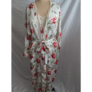 Vintage Josie‎ Floral Lace Trim Nightie w/ Matching Robe Coquette Sexy Silky EUC